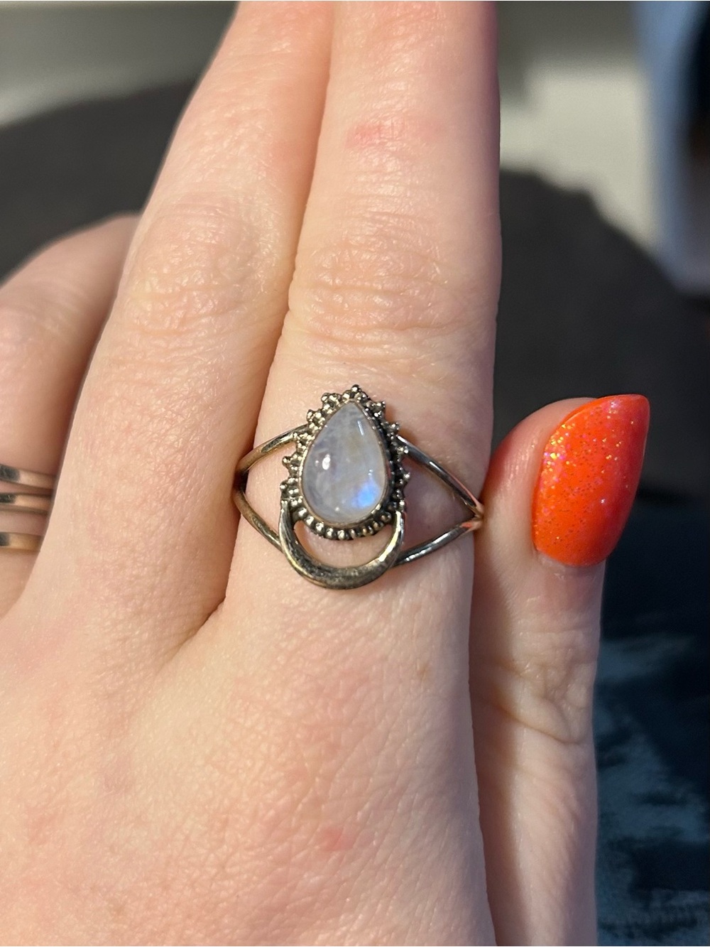 Teardrop Moonstone Sterling Silver Ring in White